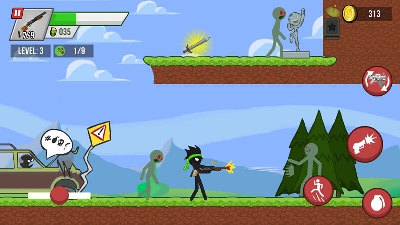 Stickman vs Zombies 1.5.58 (Dumb enemy, god mode)